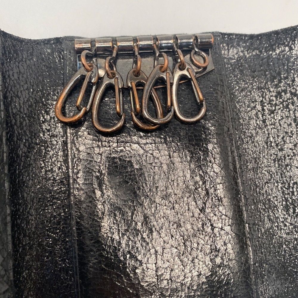 Tory Burch Black Leather Tri-Fold Key Case Mini Wallet – EUC, 5 Hooks, Crackle F - Picture 4 of 15
